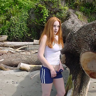 Teenage Redhead Babe is Pissing Outdoors then She Takes off Her Shorts to Reveal Us Her Hairy Pussy 