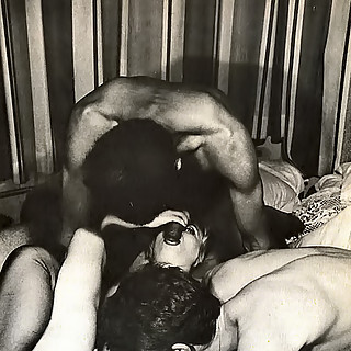 Vintage Photos of Group of Swingers Having a Steamy Sex Orgy where Girls Lick Hairy Pussies and get 