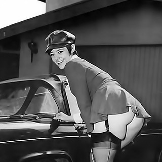 Nude Hairy Pussy Chicks and Dressed Girls in Nylons Pose Near Vintage Cars in Retro Porn Galleries o