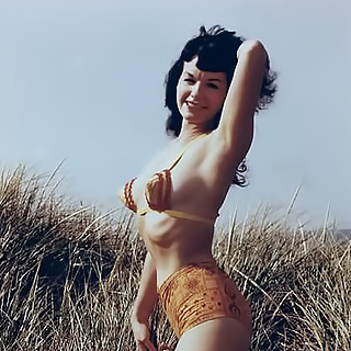 Bettie Page and some Ebony Busty Lady Showing Her Big Boobs with Puffy Nipples and Hairy Pussy from 